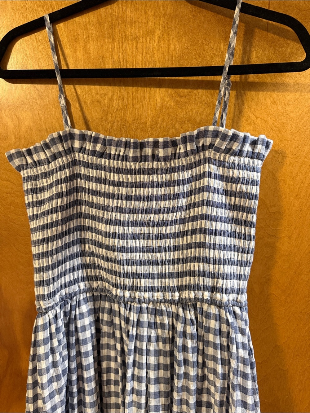 Mable women’s Blue and White Gingham Smocked Maxi Dress - Picture 3 of 5